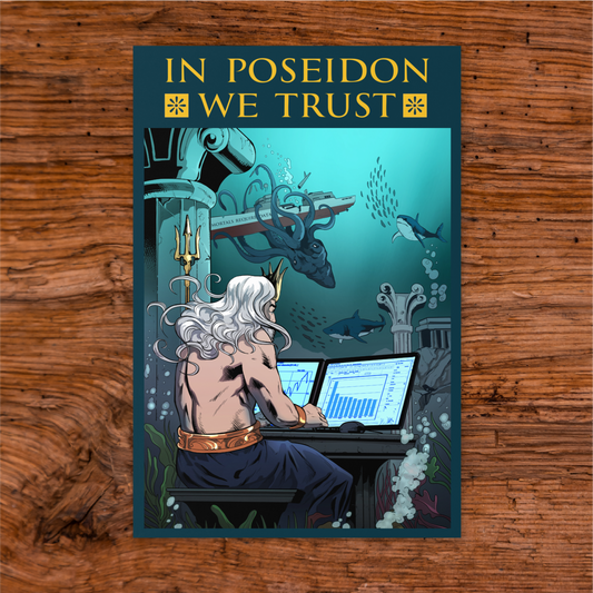 In Poseidon We Trust. Mortals Require Data | Greeting Card for Scientists and Statisticians