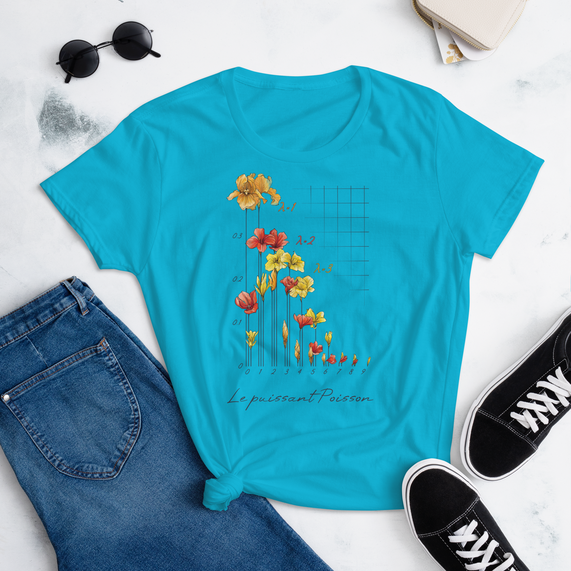 Poisson Distribution T-shirt in Caribbean blue