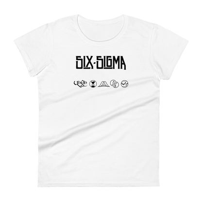 White, form-fitting women's t-shirt for lean six sigma professionals who love classic rock