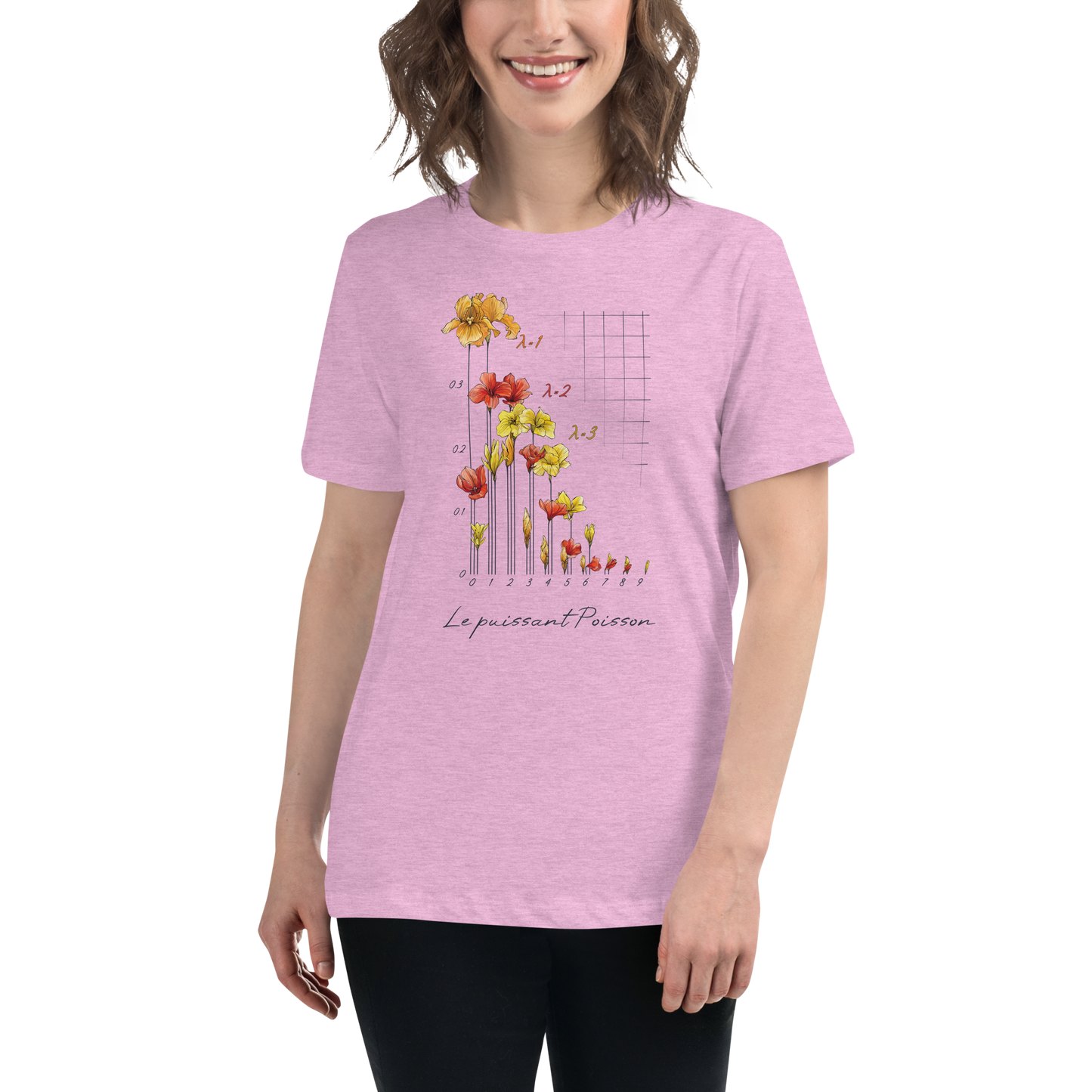 Poisson Distribution Watercolor Flowers Women's Relaxed T-shirt in heather prism lilac